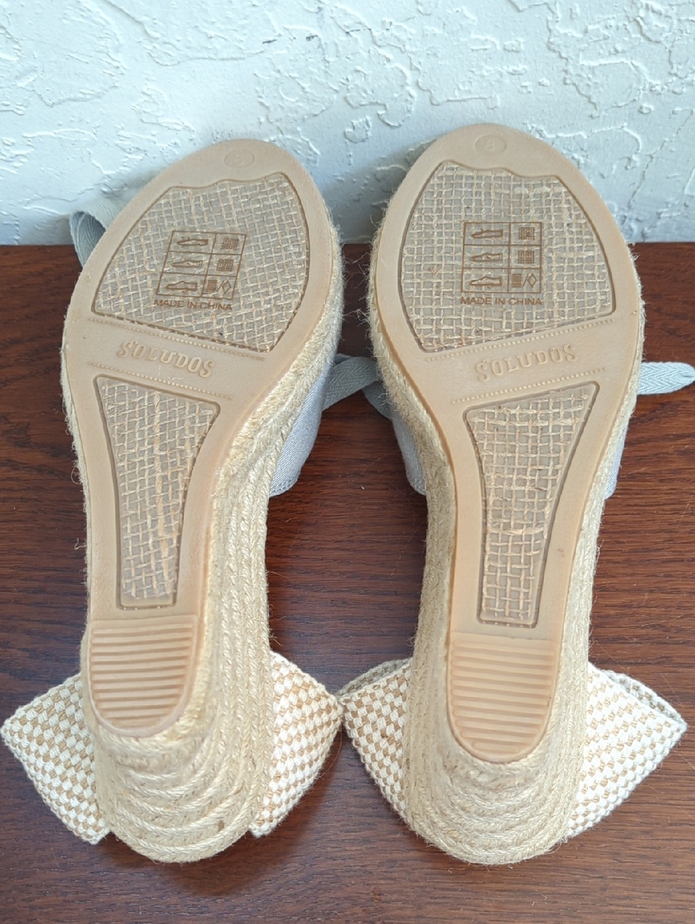 NEW Soludos Light Gray Lyon Espadrille Wedge Sandals with Ankle Tie Size 8 - Picture 7 of 9